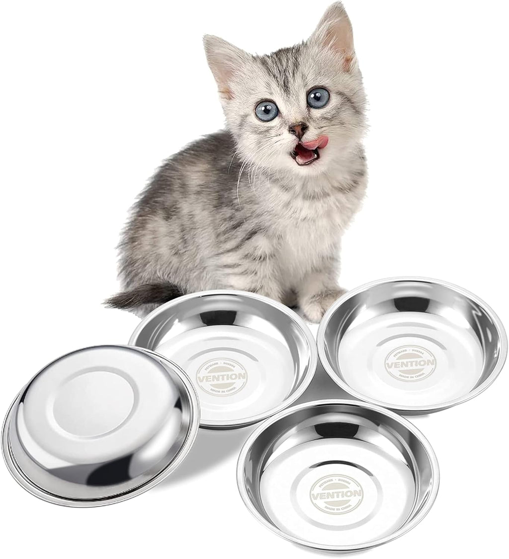 Stainless Steel Shallow Cat Food Bowl 6.5 Inch, Small Whisker Fatigue Cat Food Dish 15.2 Fl.Oz, Replacement Basic Kitten Bowls Bulk for Elevated Stand, Dishwasher Safe (Set of 4)