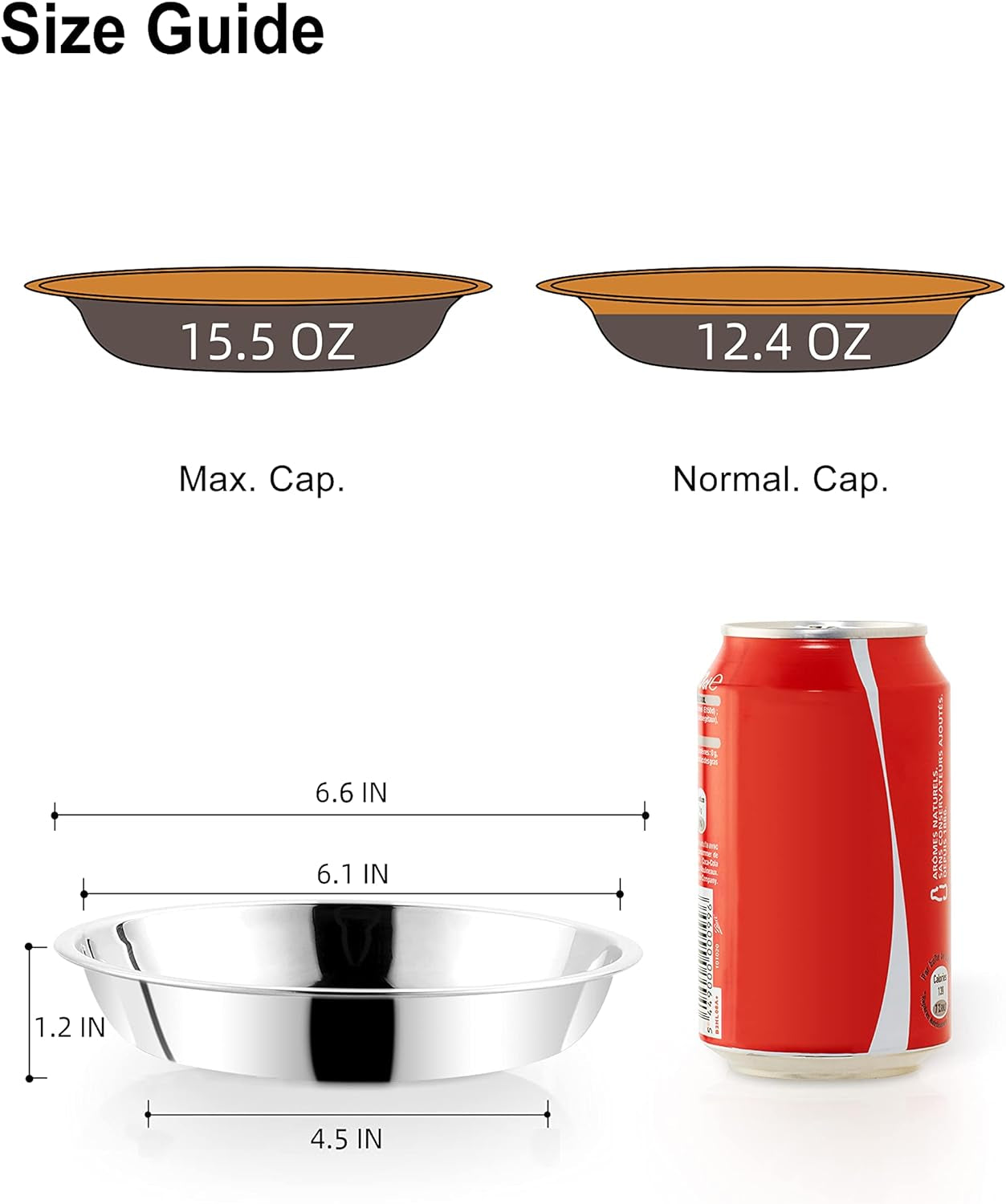 Stainless Steel Shallow Cat Food Bowl 6.5 Inch, Small Whisker Fatigue Cat Food Dish 15.2 Fl.Oz, Replacement Basic Kitten Bowls Bulk for Elevated Stand, Dishwasher Safe (Set of 4)