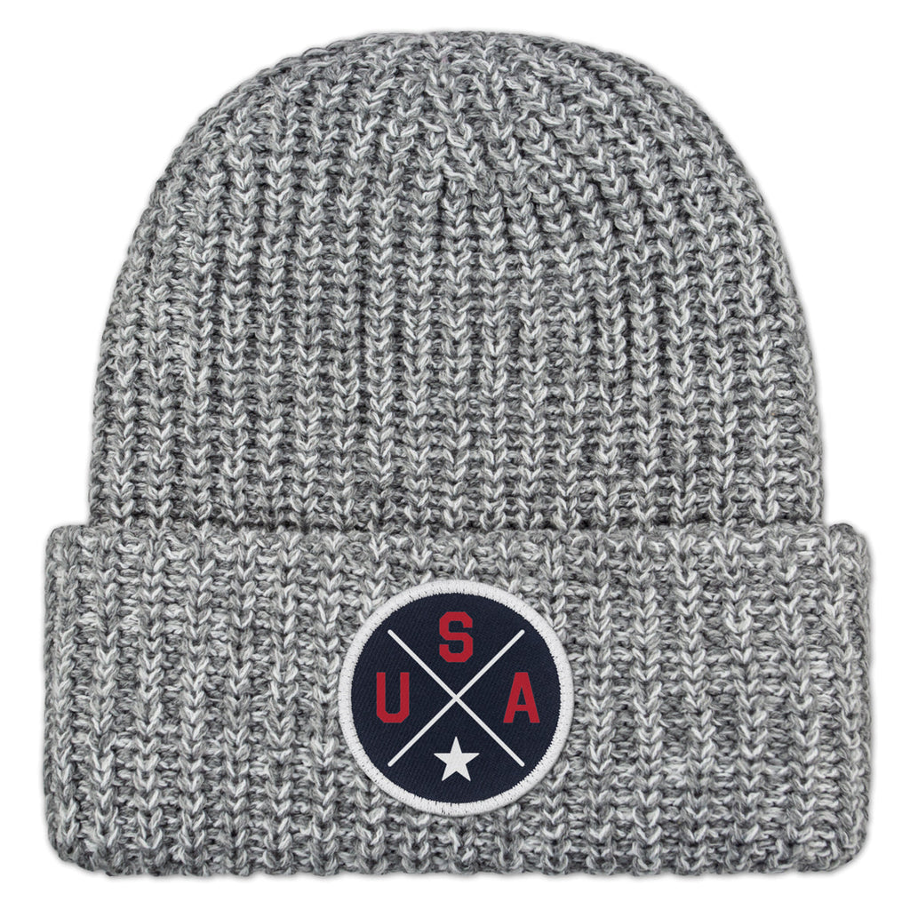 USA Circle Emblem Chunky Knit Winter Hat