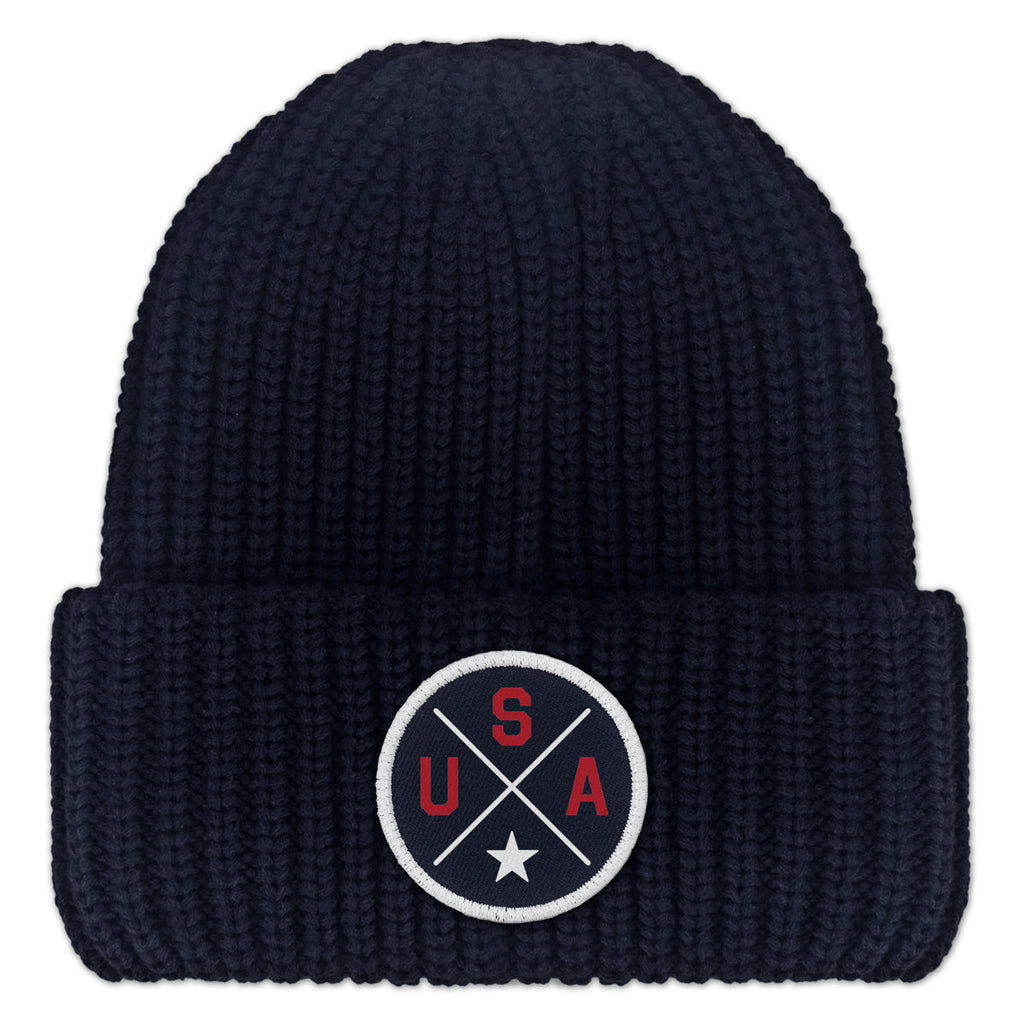 USA Circle Emblem Chunky Knit Winter Hat